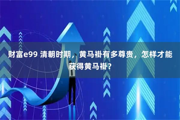 财富e99 清朝时期，黄马褂有多尊贵，怎样才能获得黄马褂？